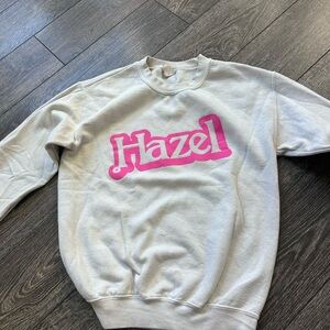Hazel Women's Gray Sweatshirt with Pink Logo